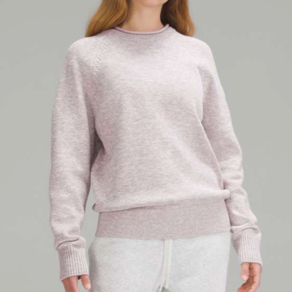 NWT Lululemon Boxy Cotton-Blend Sweater, Light Pink/Grey Heather, Medium
